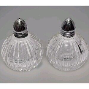 Vintage Crystal Salt Pepper Shakers Glass Fancy Lids are Tarnished